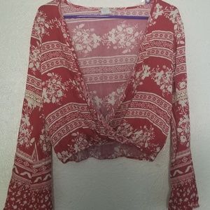 Red and white long sleeve with bell bottom sleeves